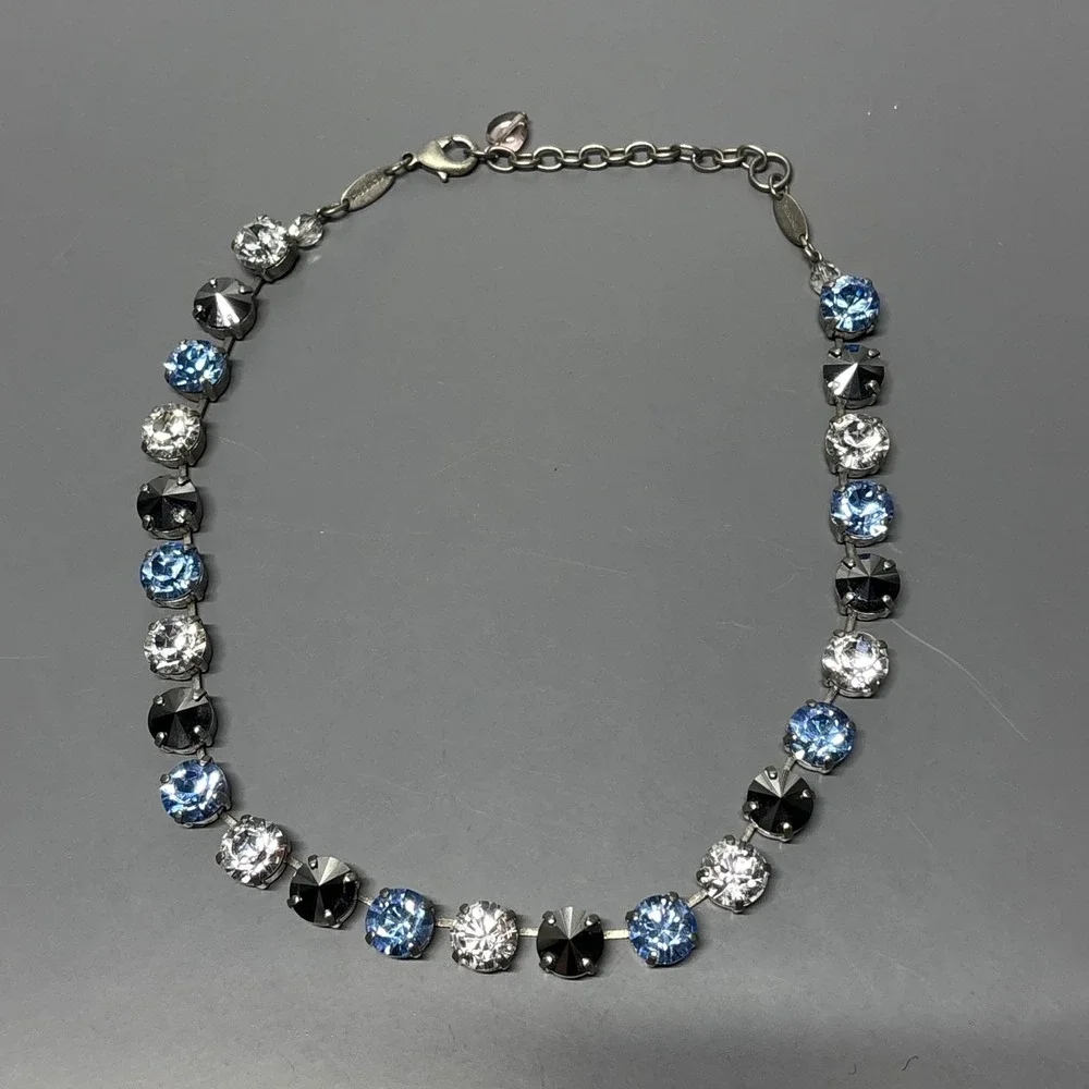 SABIKA Sparkling Crystal Necklace Blue Silver Tone Choker‎ Women's Jewelry